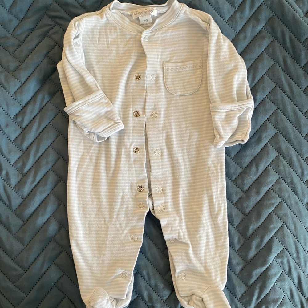 Kissy Kissy 0-3 month footie, light blue stripes